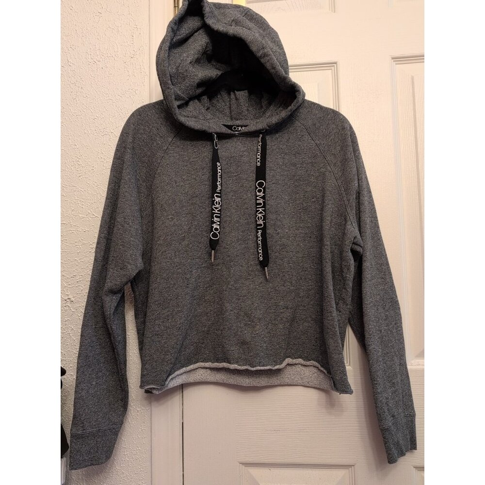 Calvin Klein Cropped Grey Sweatshirt Hoodie Size XL X Large Ladies Women